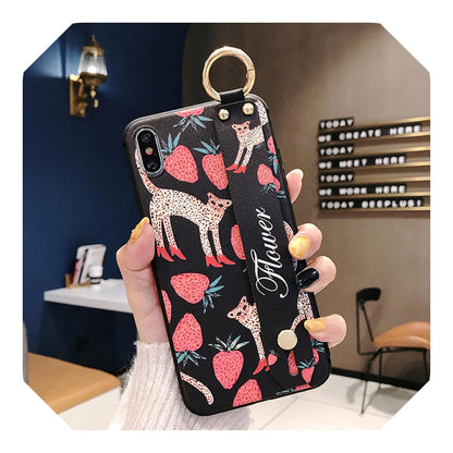 Rose Flower Wrist Strap Phone Case for iPhone 131211 Pro MAXX XR XS MAX 7 86s Plus Cover Handband Case Soft TPU Relief-Style 2-For iphone XS MAX