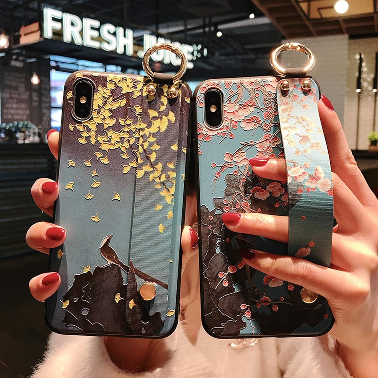Rose Flower Wrist Strap Phone Case for iPhone 131211 Pro MAXX XR XS MAX 7 86s Plus Cover Handband Case Soft TPU Relief-Style 2-For iphone XS MAX