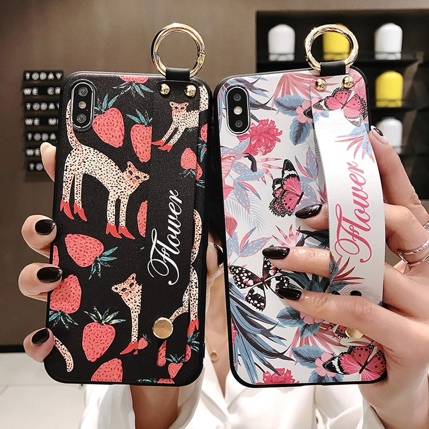 Rose Flower Wrist Strap Phone Case for iPhone 131211 Pro MAXX XR XS MAX 7 86s Plus Cover Handband Case Soft TPU Relief-Style 2-For iphone XS MAX