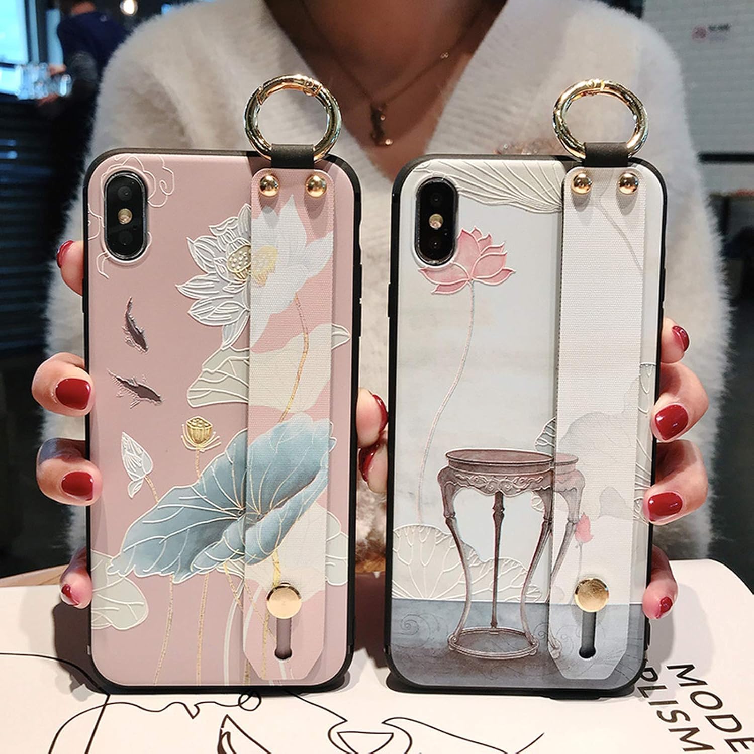 Rose Flower Wrist Strap Phone Case for iPhone 131211 Pro MAXX XR XS MAX 7 86s Plus Cover Handband Case Soft TPU Relief-Style 2-For iphone XS MAX