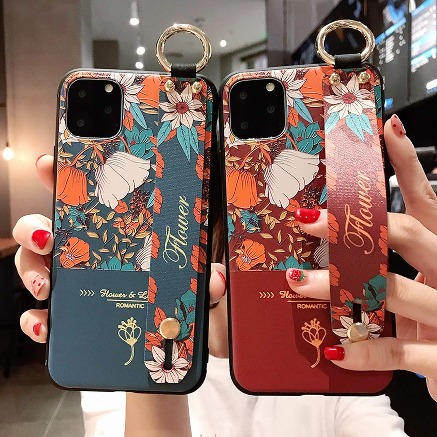 Rose Flower Wrist Strap Phone Case for iPhone 131211 Pro MAXX XR XS MAX 7 86s Plus Cover Handband Case Soft TPU Relief-Style 2-For iphone XS MAX