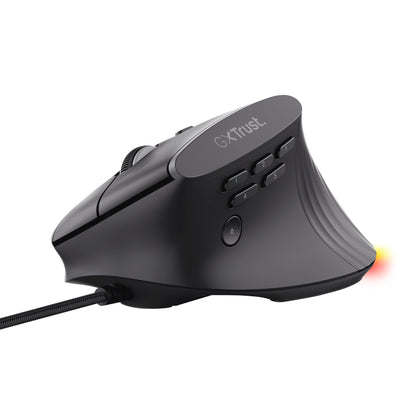 GXTrust 145 Rexxa Mouse Verticale Ergonomico con Illuminazione RGB 12800 DPI, Mouse da Gaming con Filo USB, 10 Pulsanti Programmabli, Software Avanzato, per PC, Laptop, Mac, Windows - Nero
