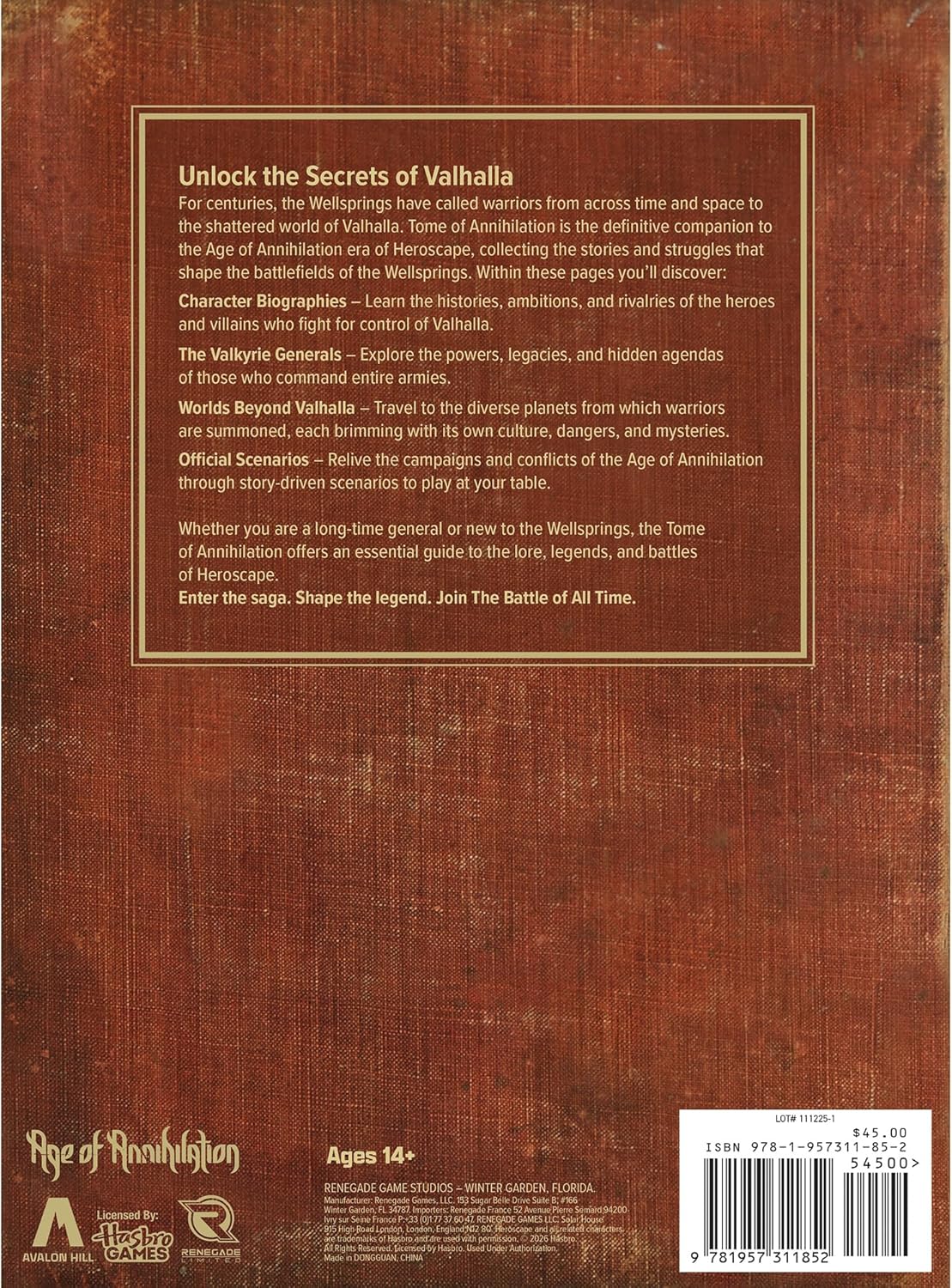 Heroscape: Tome of Annihilation - Hardcover RPG Book, Lore Collection, Chronicles The Complete Saga of The Age of Annihilation, Biographies Scenarios