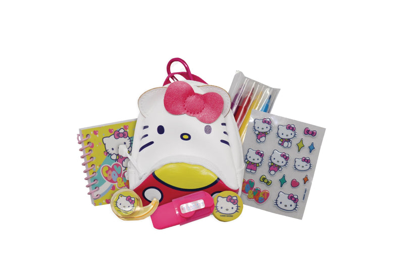 Grandi Giochi Hello Kitty Art & Craft Mini Hello Kitty Backpack, 3 Models with Hanging and Non-Selectable Carabiner, Contains Notebook, Stickers and Other Accessories, for Children from 3 Years
