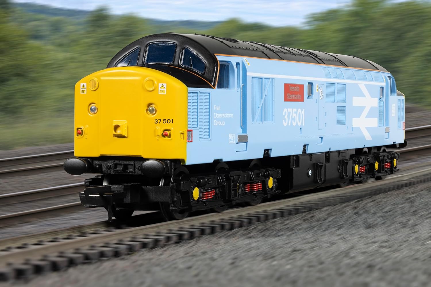 Hornby R30545 RailRoad Class 37 'Teesside Steelmaster' 37501, OO Gauge, DCC Ready, 1:76 Scale, Rail Operations Group Blue Livery Locomotive Model Railway
