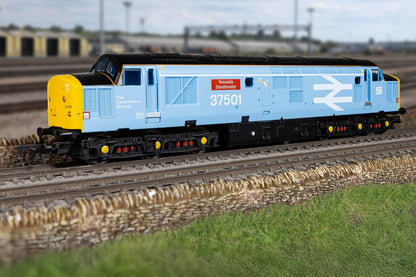 Hornby R30545 RailRoad Class 37 'Teesside Steelmaster' 37501, OO Gauge, DCC Ready, 1:76 Scale, Rail Operations Group Blue Livery Locomotive Model Railway