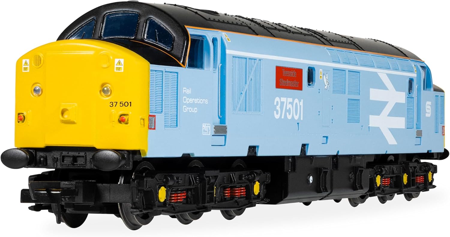 Hornby R30545 RailRoad Class 37 'Teesside Steelmaster' 37501, OO Gauge, DCC Ready, 1:76 Scale, Rail Operations Group Blue Livery Locomotive Model Railway