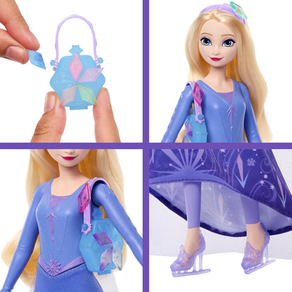 Mattel Disney Frozen Elsa Ice Skating Fashion Doll & Accessories with 8 Surprises, Including Snowflake Gem Box, Ring for Child & Play Pieces