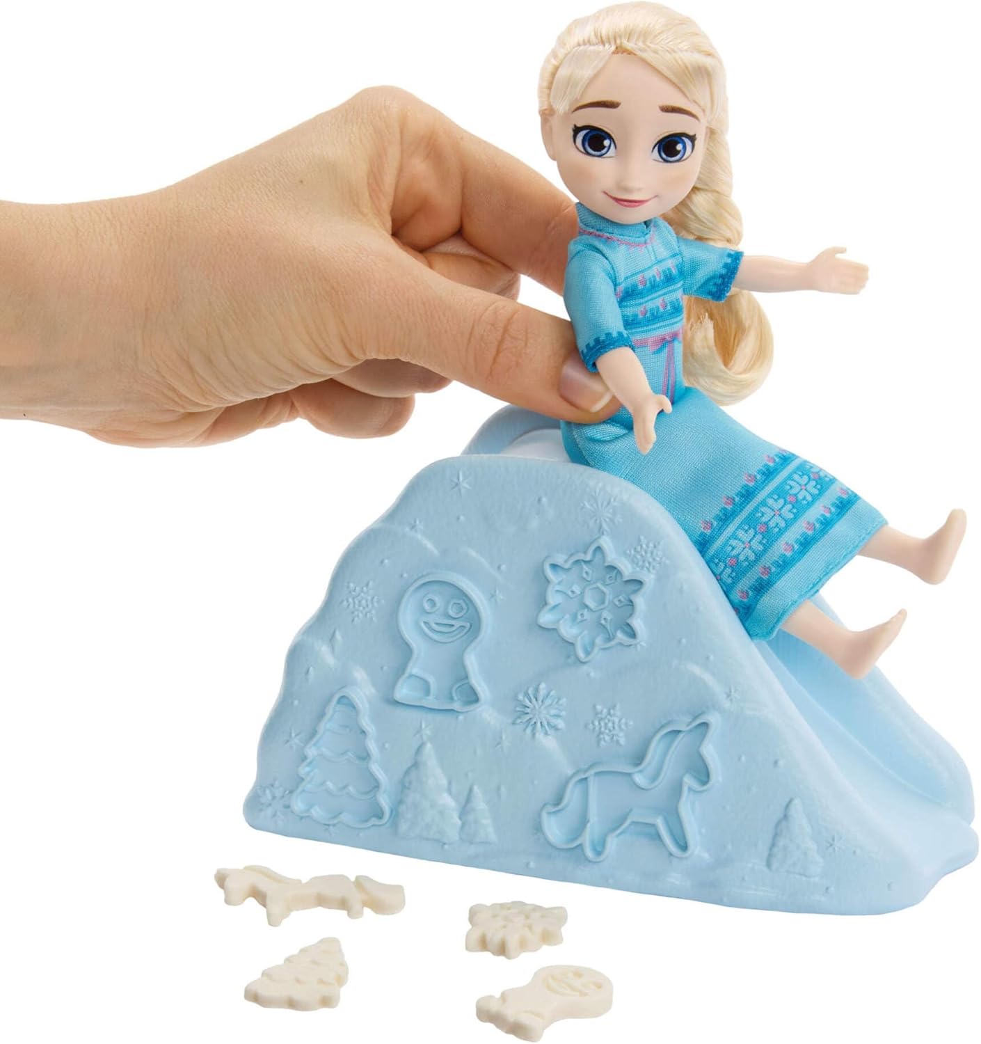 Mattel Disney Frozen Toys, Young Elsa Doll (5.5 in) in Nightgown Fashion with Dough, Olaf Mold, Ice Sled & Snow Hill Accessories, Inspired by Movie, JJP87