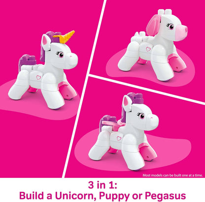 MEGA BLOKS Toddler Block Toys Set, 3 in 1 Build & Enchant Unicorn with 26 Pieces, Puppy and Pegasus Rebuild, Kids Ages 3+ Years, JKG36