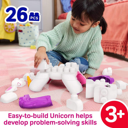 MEGA BLOKS Toddler Block Toys Set, 3 in 1 Build & Enchant Unicorn with 26 Pieces, Puppy and Pegasus Rebuild, Kids Ages 3+ Years, JKG36