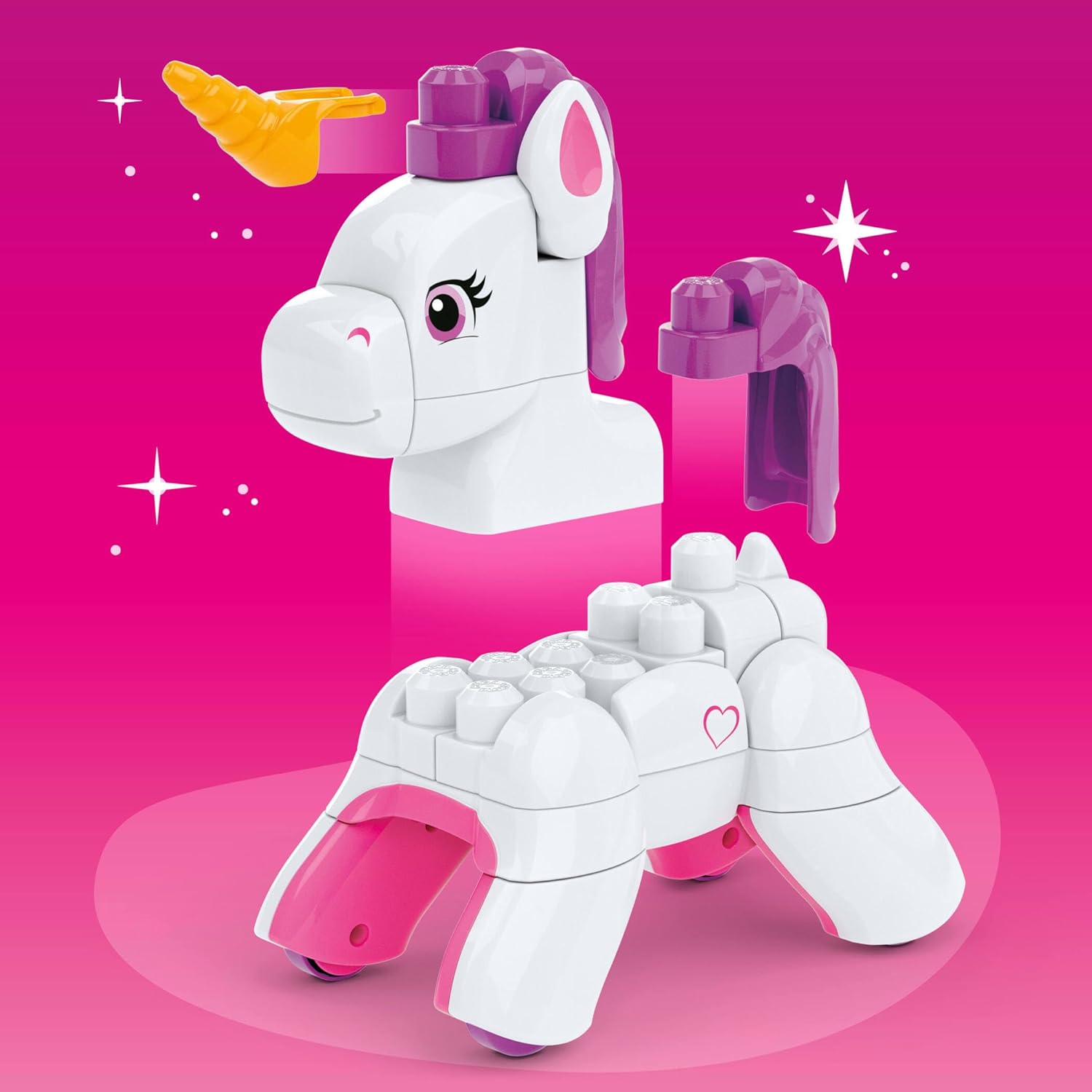 MEGA BLOKS Toddler Block Toys Set, 3 in 1 Build & Enchant Unicorn with 26 Pieces, Puppy and Pegasus Rebuild, Kids Ages 3+ Years, JKG36
