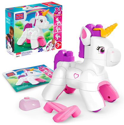 MEGA BLOKS Toddler Block Toys Set, 3 in 1 Build & Enchant Unicorn with 26 Pieces, Puppy and Pegasus Rebuild, Kids Ages 3+ Years, JKG36