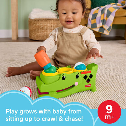 Fisher-Price - Coccodrillo Baby Giocoliere, Giocattolo evolutivo con martelletto e 3 Palline per Lo Sviluppo della motricità e Le Prime Fasi del Gattonamento, 9+ Mesi, JLB94