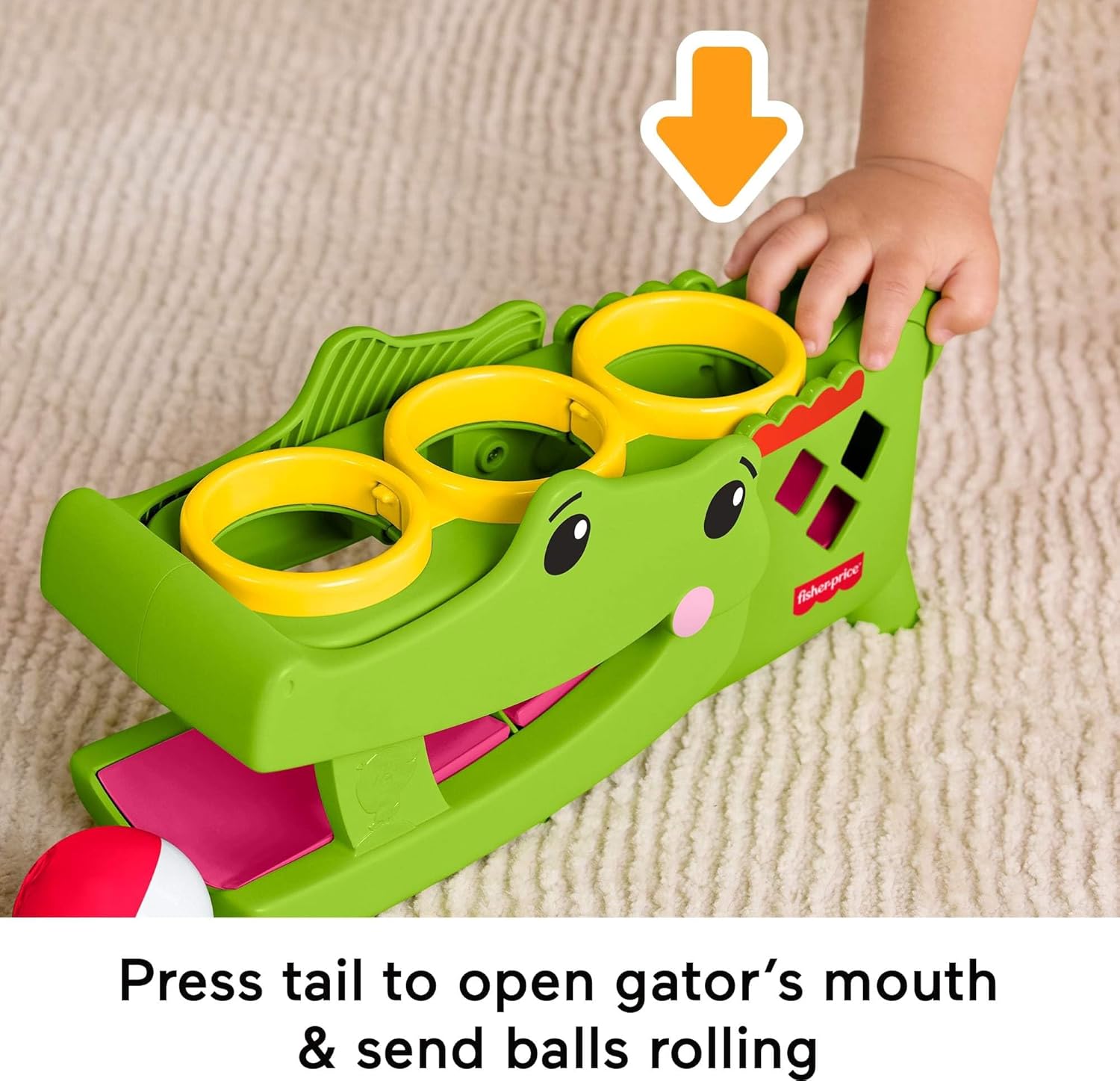 Fisher-Price - Coccodrillo Baby Giocoliere, Giocattolo evolutivo con martelletto e 3 Palline per Lo Sviluppo della motricità e Le Prime Fasi del Gattonamento, 9+ Mesi, JLB94