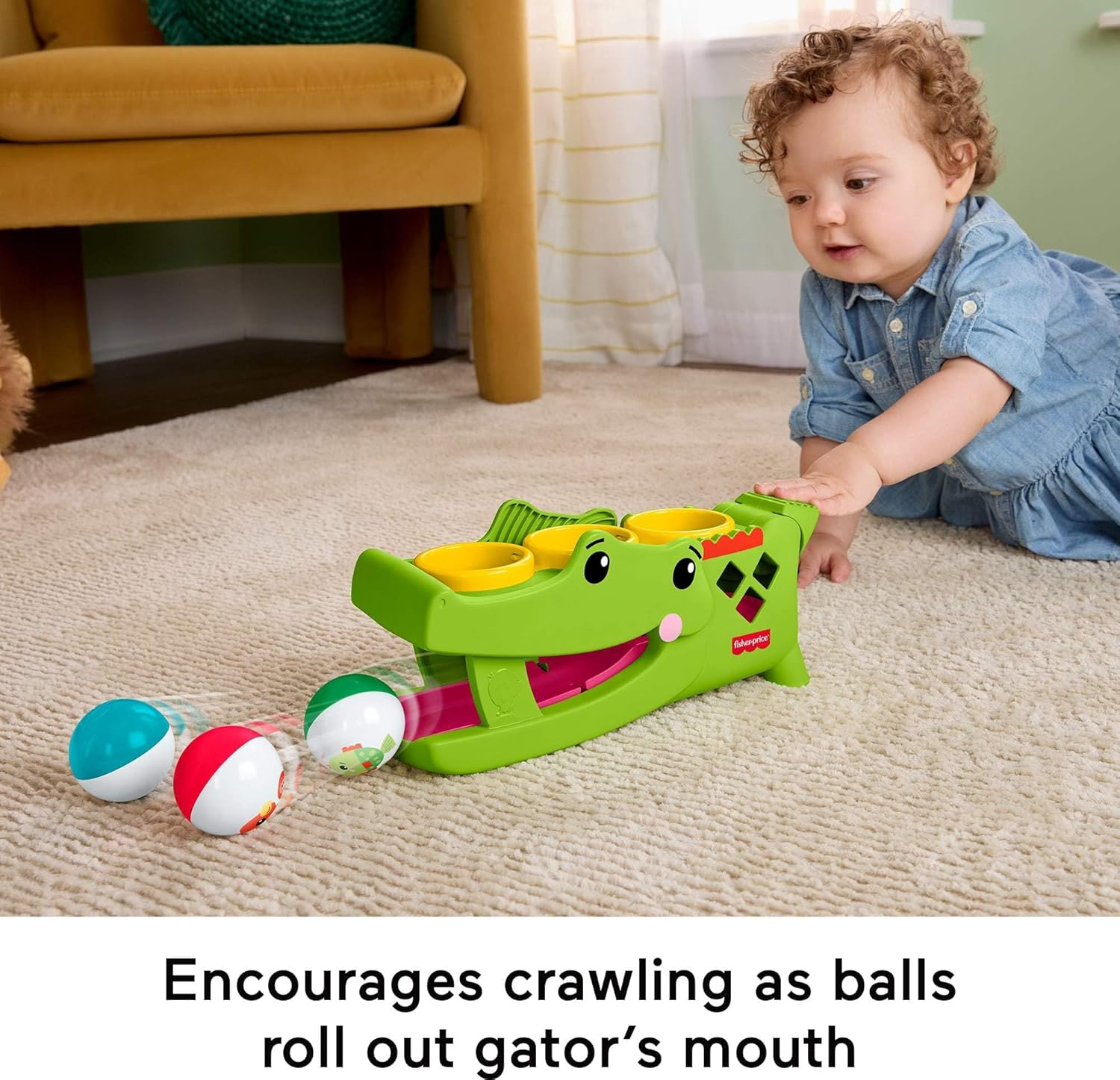 Fisher-Price - Coccodrillo Baby Giocoliere, Giocattolo evolutivo con martelletto e 3 Palline per Lo Sviluppo della motricità e Le Prime Fasi del Gattonamento, 9+ Mesi, JLB94
