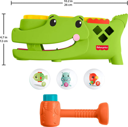 Fisher-Price - Coccodrillo Baby Giocoliere, Giocattolo evolutivo con martelletto e 3 Palline per Lo Sviluppo della motricità e Le Prime Fasi del Gattonamento, 9+ Mesi, JLB94