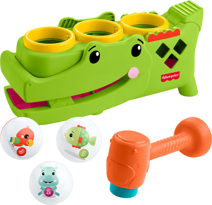 Fisher-Price - Coccodrillo Baby Giocoliere, Giocattolo evolutivo con martelletto e 3 Palline per Lo Sviluppo della motricità e Le Prime Fasi del Gattonamento, 9+ Mesi, JLB94