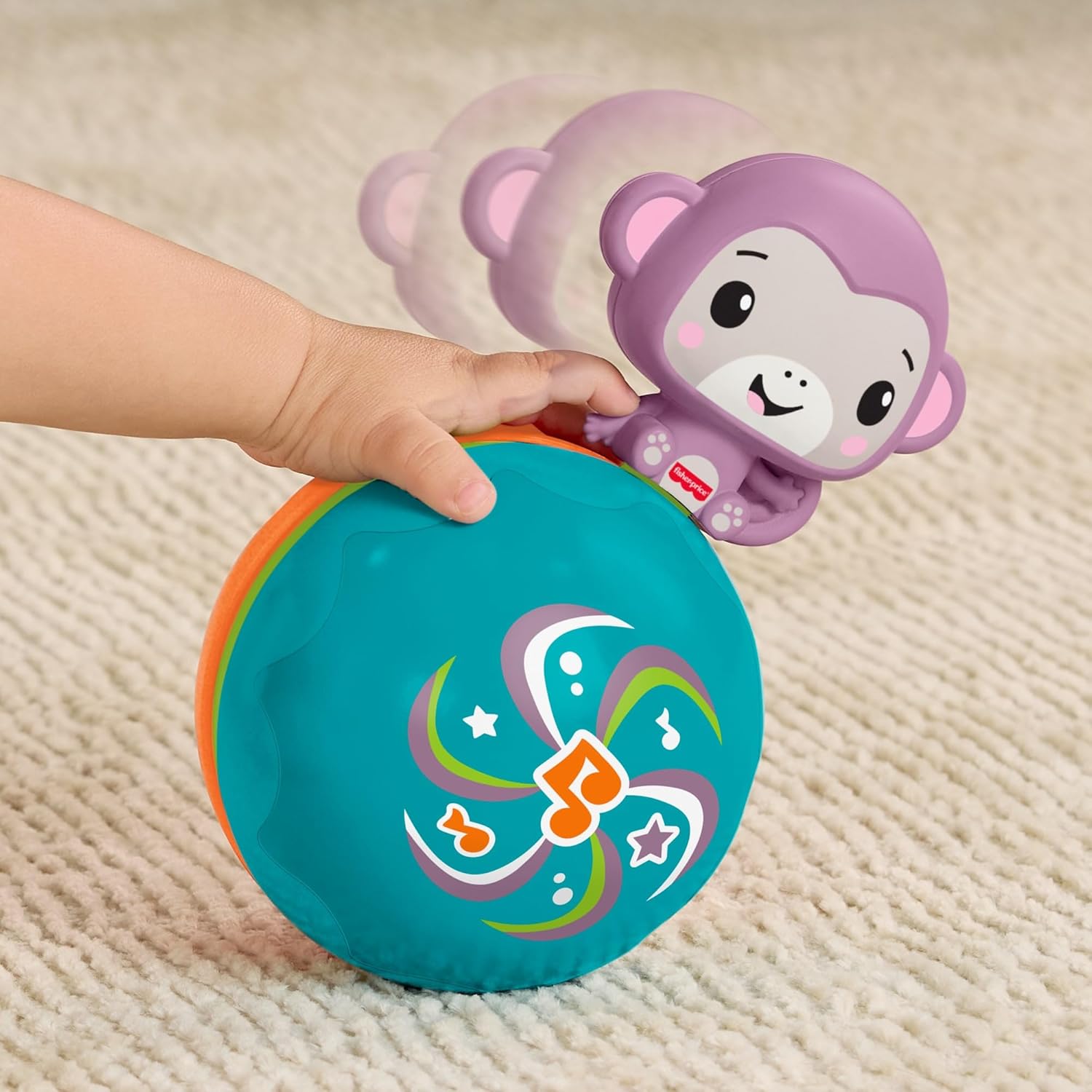 Fisher-Price Baby Toy Crawling Musical Purple Monkey Ball, Crawl-After Activity for Developmental Play Infants Ages 9+ Months, JLB95