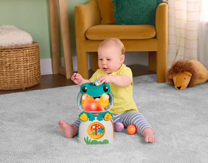 Fisher-Price - Ranocchietta Luci e Sorprese, Gioco attività con luci, Musica e Suoni, 3 Palline Colorate Incluse da Far rotolare per sviluppare la motricità, 6+ Mesi, JLB96