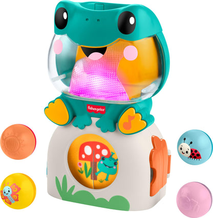 Fisher-Price - Ranocchietta Luci e Sorprese, Gioco attività con luci, Musica e Suoni, 3 Palline Colorate Incluse da Far rotolare per sviluppare la motricità, 6+ Mesi, JLB96
