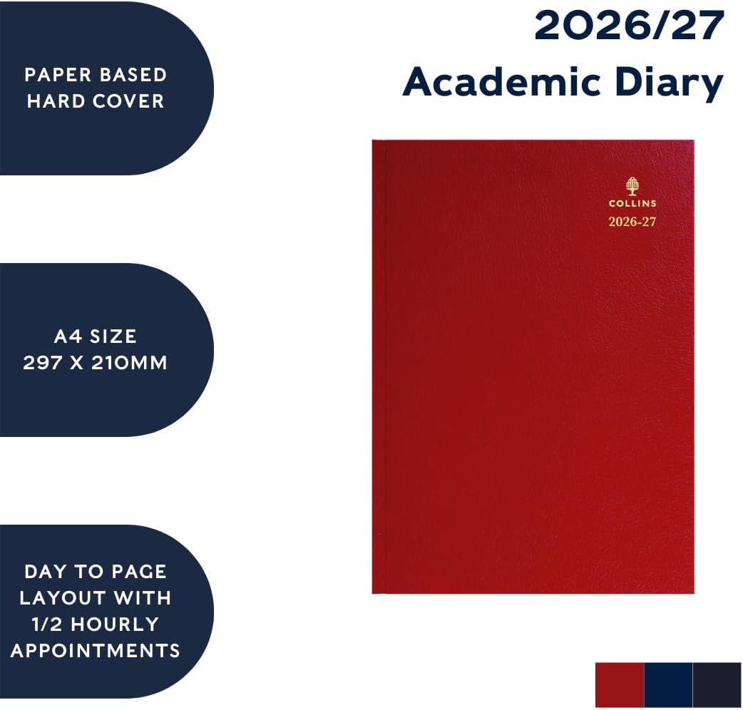 2026-2027 Mid/Academic Year Planner - 13 Month A4 Day-to-Page with Appointments - Collins Debden Desk Diary Blue (44M.60-2627