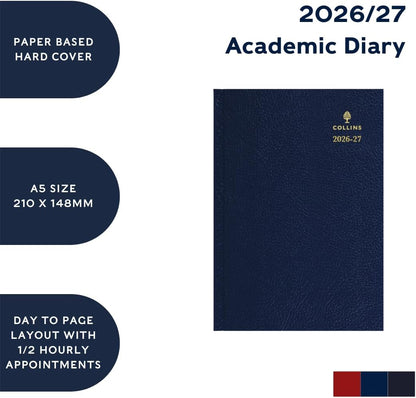 2026-2027 Mid/Academic Year Planner - 13 Month A5 Day-to-Page with Appointments - Collins Debden Desk Diary Black (52M.99-2627