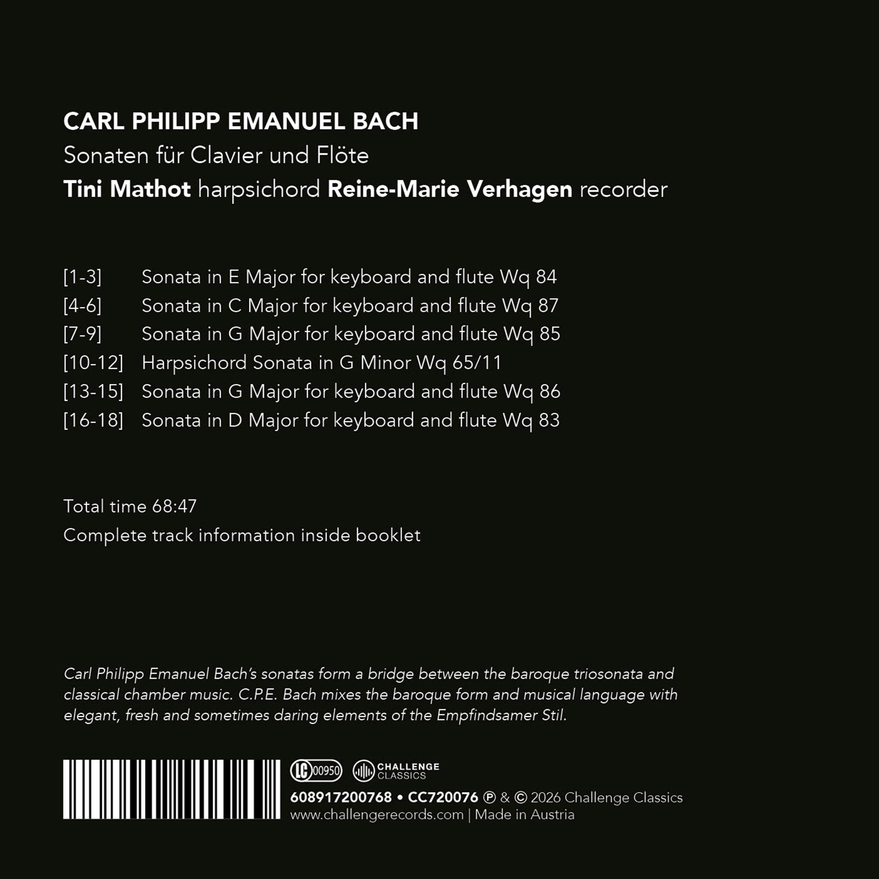 Carl Philipp Emanuel Bach: Sonaten Für Clavier Und Flöte