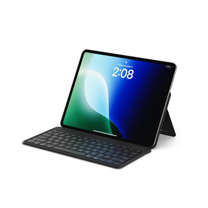 Satechi OntheGo Bluetooth Keyboard with Adjustable Stand, Connect up to 3 Devices, USB-C Rechargeable Battery, Portable Keyboard for iPad, Tablet – Black, 𝗨𝗦 𝗤𝗪𝗘𝗥𝗧𝗬 𝗟𝗮𝘆𝗼𝘂𝘁
