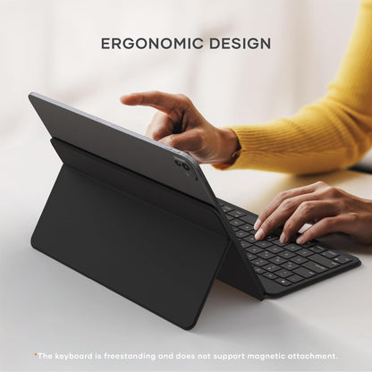 Satechi OntheGo Bluetooth Keyboard with Adjustable Stand, Connect up to 3 Devices, USB-C Rechargeable Battery, Portable Keyboard for iPad, Tablet – Black, 𝗨𝗦 𝗤𝗪𝗘𝗥𝗧𝗬 𝗟𝗮𝘆𝗼𝘂𝘁