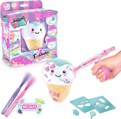 Canal Toys - AirbrushPlush - Food'Tastic Mini Plush Toy to decorate with scented felt-tip pens & stencils for children aged 6+ - Gift idea Decorate it infinitely - AIR 071 - Assortment
