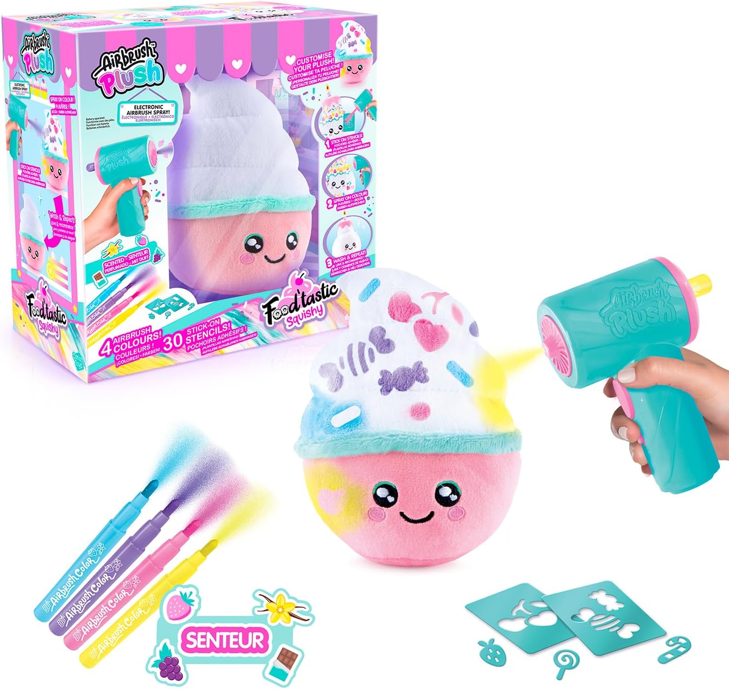 Canal Toys - AirbrushPlush - Squishy Food'Tastic plush animal to decorate with fragrance markers and templates for children from 6 years old - gift idea to decorate it infinitely - AIR 072