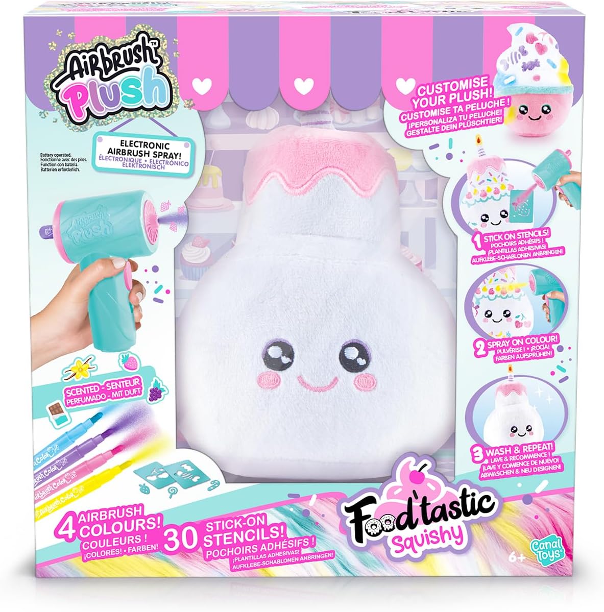 Canal Toys - AirbrushPlush - Squishy Food'Tastic plush animal to decorate with fragrance markers and templates for children from 6 years old - gift idea to decorate it infinitely - AIR 072