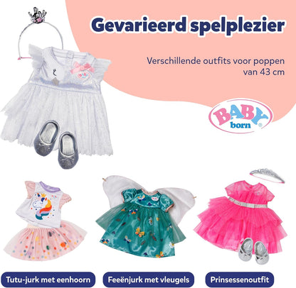 BABY born ballerina outfit - Body & tule rok met zwaan borduurwerk - Incl. haarband met kroon & schoenen - Hoge kwaliteit poppen accessoires - Kleding geschikt voor poppen maat 43 cm