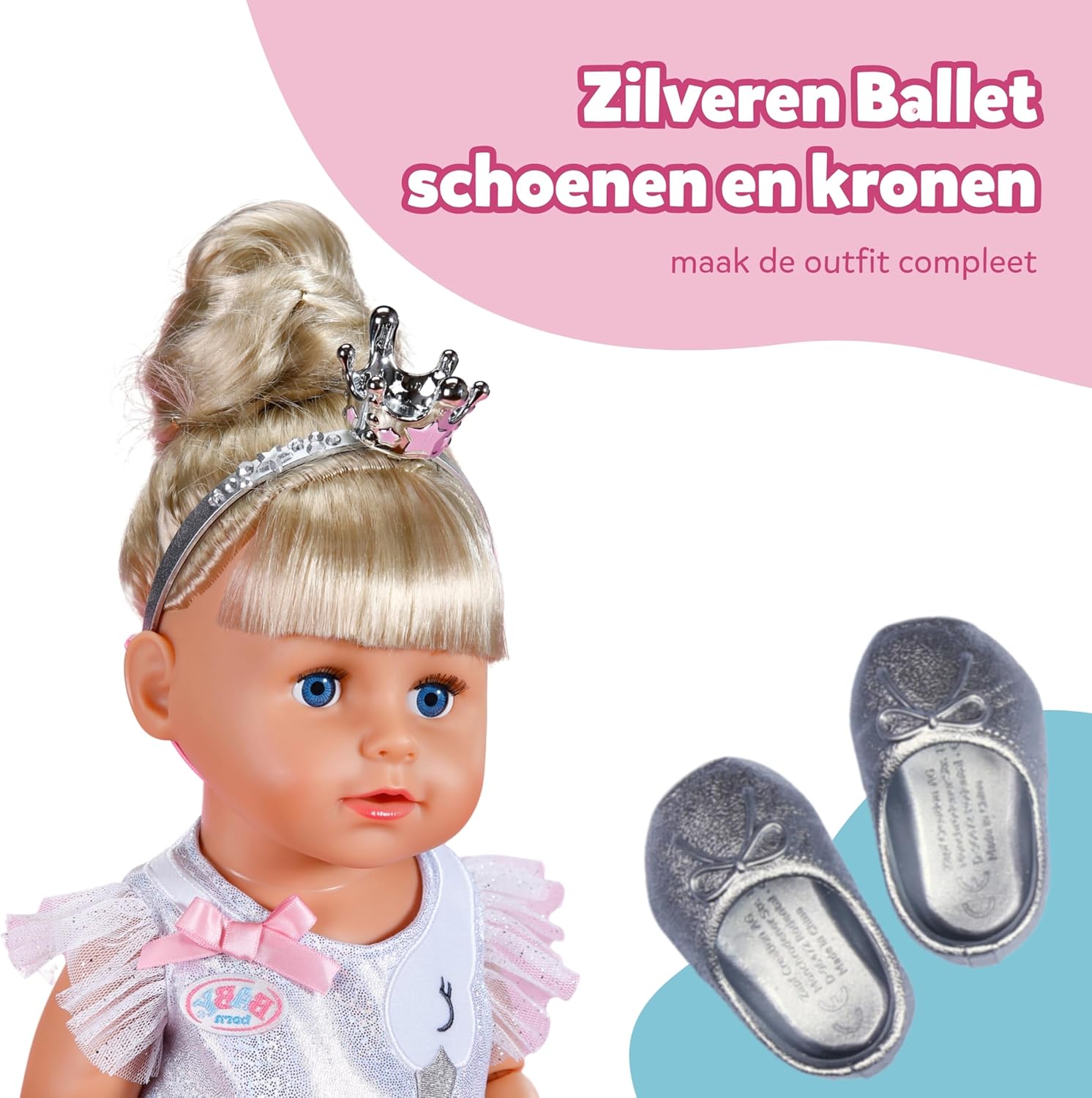 BABY born ballerina outfit - Body & tule rok met zwaan borduurwerk - Incl. haarband met kroon & schoenen - Hoge kwaliteit poppen accessoires - Kleding geschikt voor poppen maat 43 cm