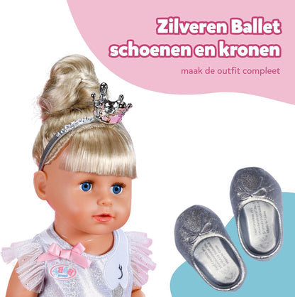 BABY born ballerina outfit - Body & tule rok met zwaan borduurwerk - Incl. haarband met kroon & schoenen - Hoge kwaliteit poppen accessoires - Kleding geschikt voor poppen maat 43 cm
