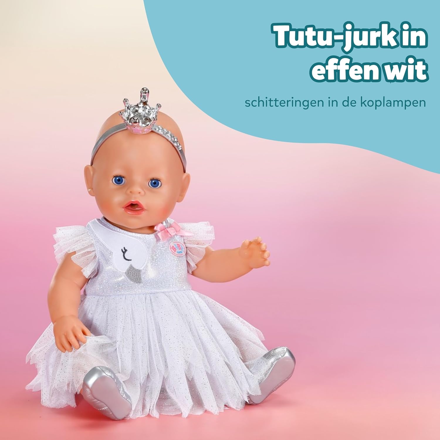 BABY born ballerina outfit - Body & tule rok met zwaan borduurwerk - Incl. haarband met kroon & schoenen - Hoge kwaliteit poppen accessoires - Kleding geschikt voor poppen maat 43 cm