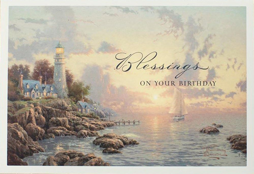 DaySring - God's Blessings on Your Birthday - Thomas Kinkade Painter of Light - 4 Design Assortment With Sciprutre - 12 Birthday Boxed Cards & Envelopes (86068