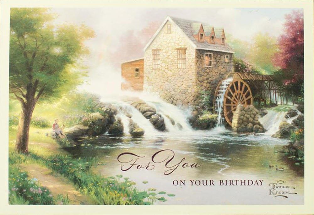 DaySring - God's Blessings on Your Birthday - Thomas Kinkade Painter of Light - 4 Design Assortment With Sciprutre - 12 Birthday Boxed Cards & Envelopes (86068