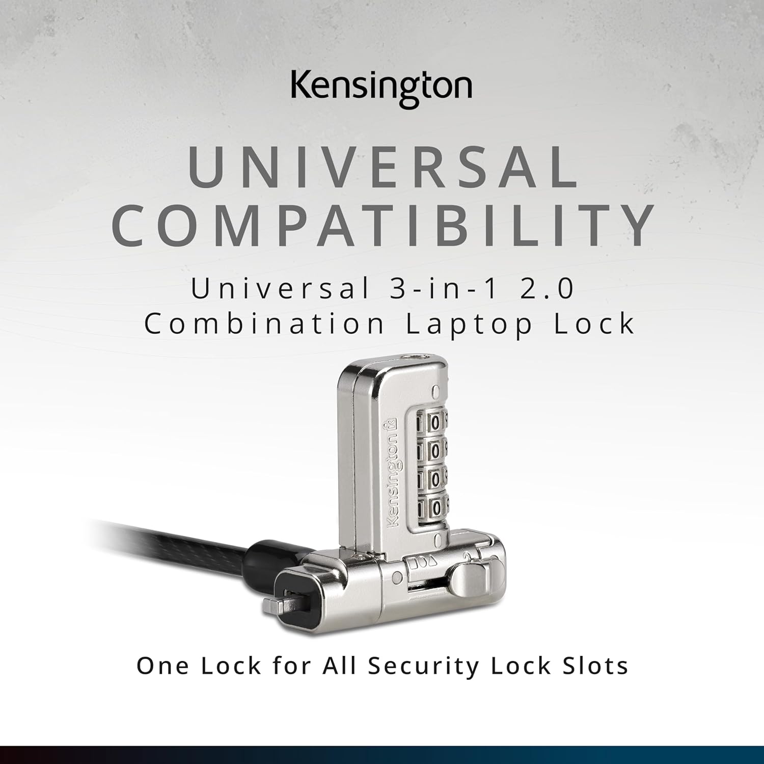 Kensington Verrou Universel 3 en 1 à Combinaison 2.0 pour Ordinateur Portable, Compatible avec Barre en T, Nano, N17, Types de Verrouillage en Forme de Coin, câble de Verrouillage de sécurité pour