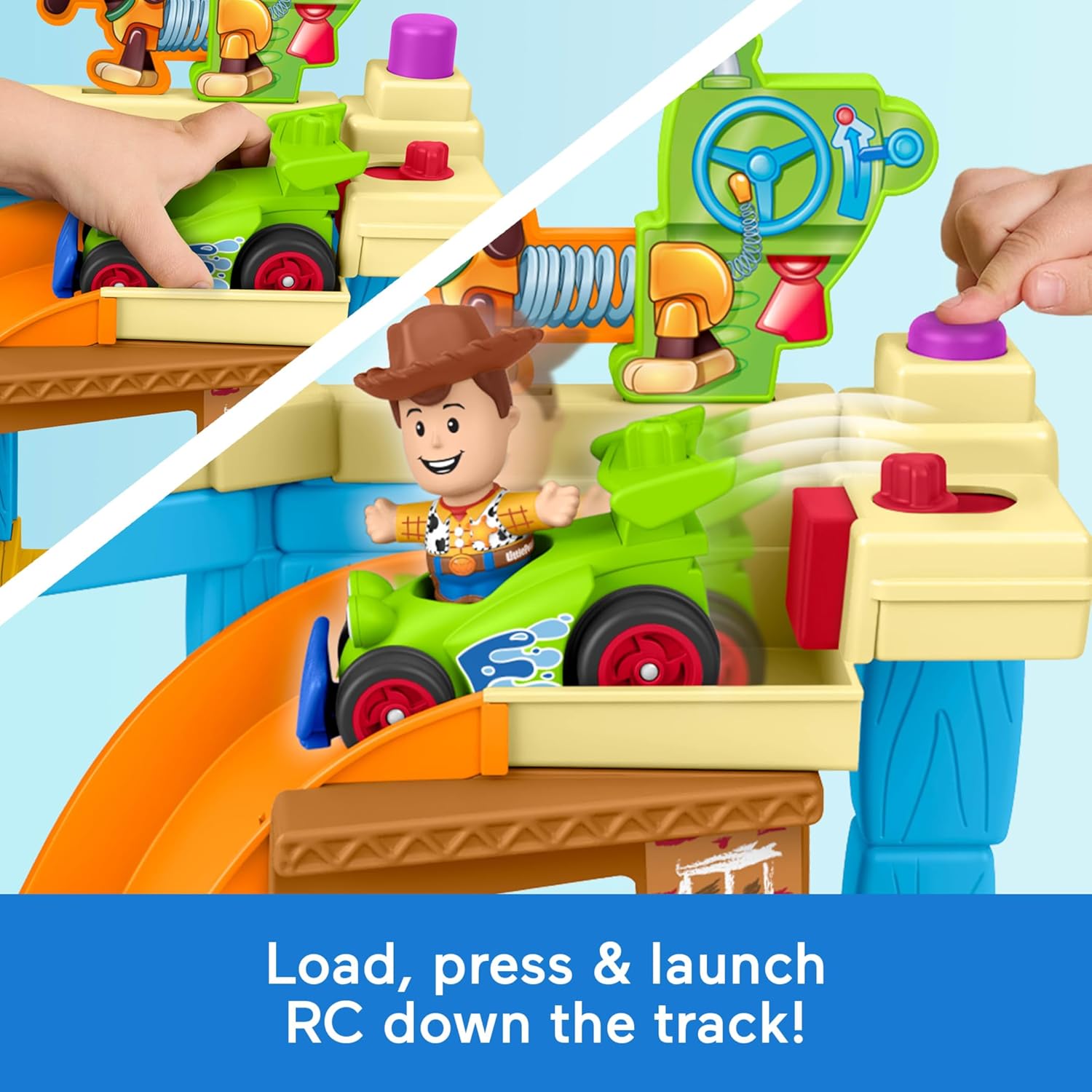 Fisher-Price Little People Toddler Toy Disney & Pixar Toy Story Andy’s Room Playset with Woody Figure & RC Vehicle for Kids Ages 18+ Months, JKB05
