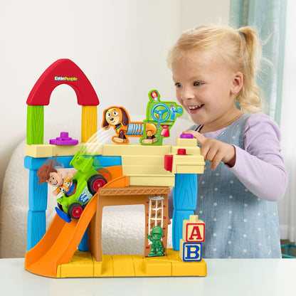 Fisher-Price Little People Toddler Toy Disney & Pixar Toy Story Andy’s Room Playset with Woody Figure & RC Vehicle for Kids Ages 18+ Months, JKB05