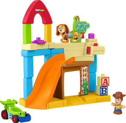Fisher-Price Little People Toddler Toy Disney & Pixar Toy Story Andy’s Room Playset with Woody Figure & RC Vehicle for Kids Ages 18+ Months, JKB05