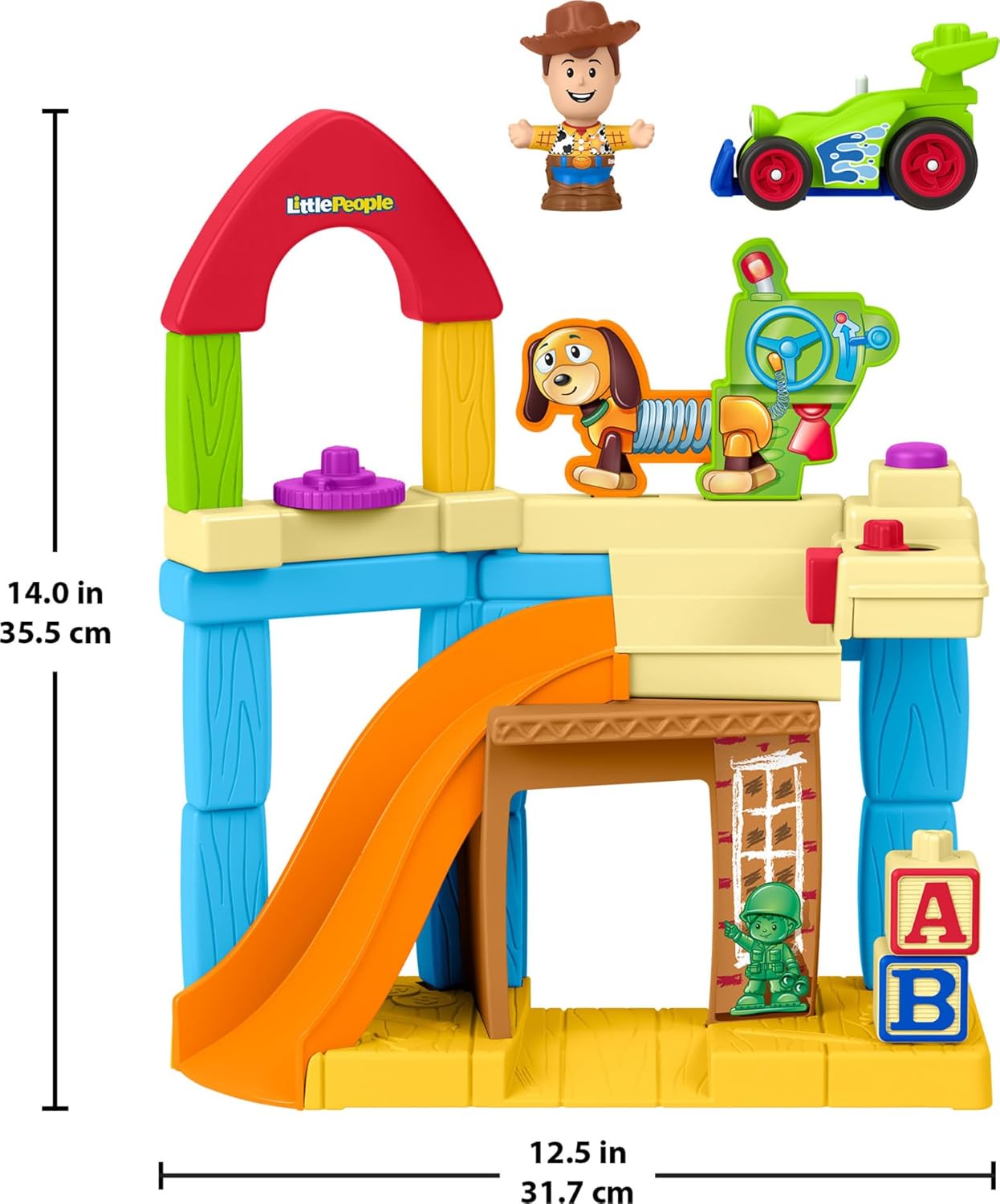 Fisher-Price Little People Toddler Toy Disney & Pixar Toy Story Andy’s Room Playset with Woody Figure & RC Vehicle for Kids Ages 18+ Months, JKB05