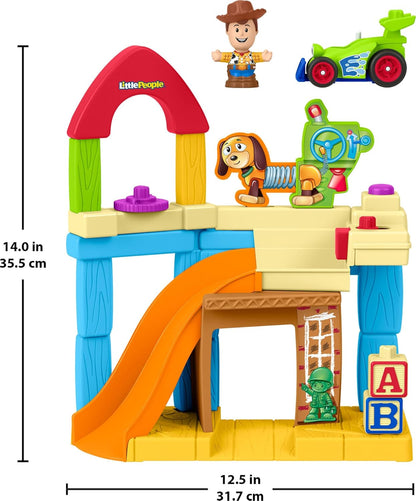 Fisher-Price Little People Toddler Toy Disney & Pixar Toy Story Andy’s Room Playset with Woody Figure & RC Vehicle for Kids Ages 18+ Months, JKB05