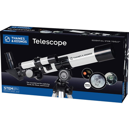 Thames & Kosmos Telescope STEM Kit for Kids | 100x Magnification & Built-in Compass | Ages 8+ | Entry-Level Astronomy | Explore Moon, Planets & Terrestrial Views with Tripod & Finderscope