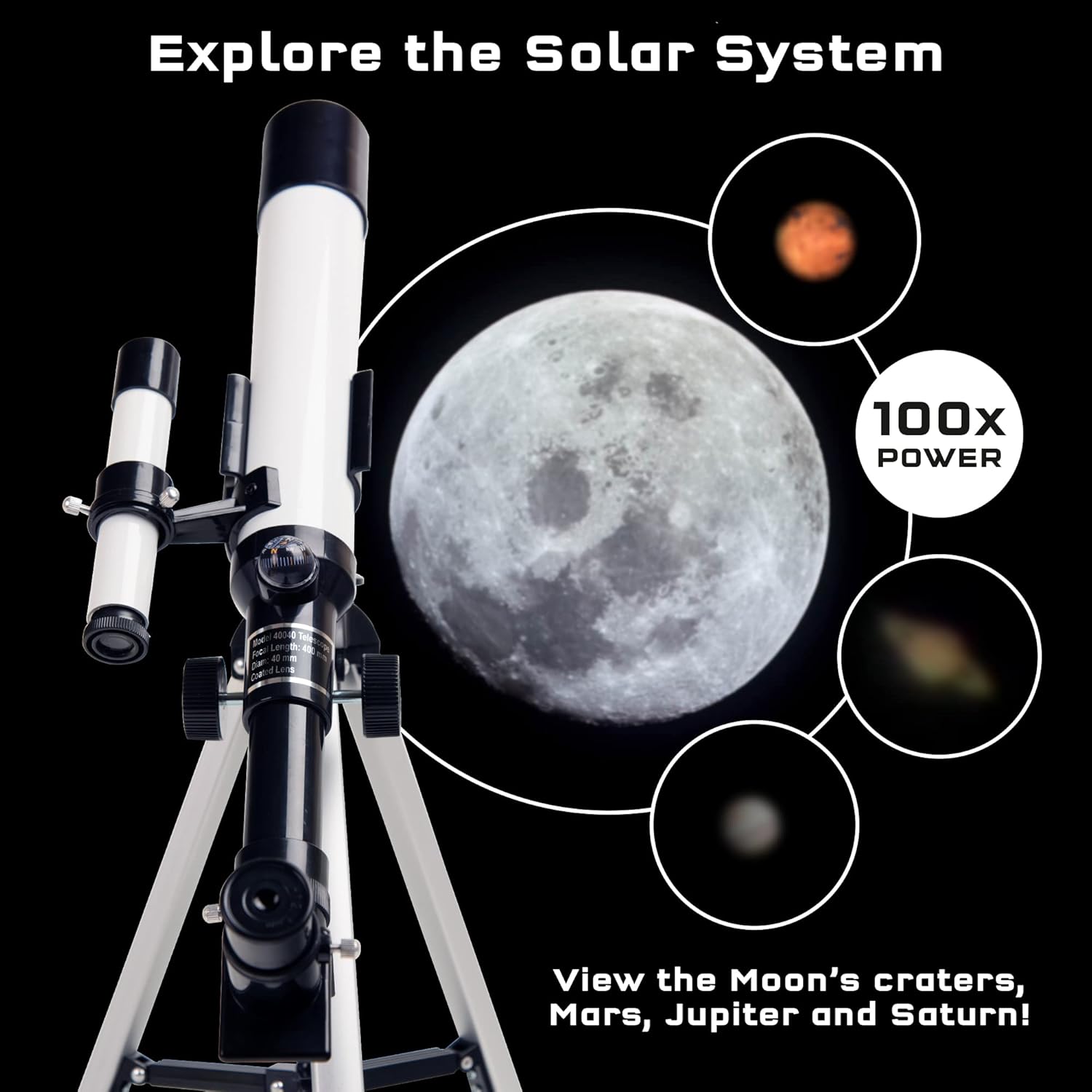 Thames & Kosmos Telescope STEM Kit for Kids | 100x Magnification & Built-in Compass | Ages 8+ | Entry-Level Astronomy | Explore Moon, Planets & Terrestrial Views with Tripod & Finderscope