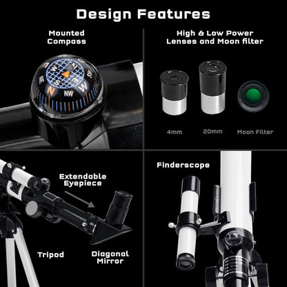 Thames & Kosmos Telescope STEM Kit for Kids | 100x Magnification & Built-in Compass | Ages 8+ | Entry-Level Astronomy | Explore Moon, Planets & Terrestrial Views with Tripod & Finderscope
