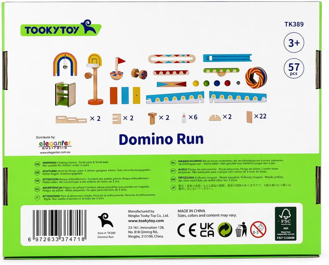Tooky Toy Domino Run Building 57 Piece Wooden Playset with Kinetic Pinball Set for Kids