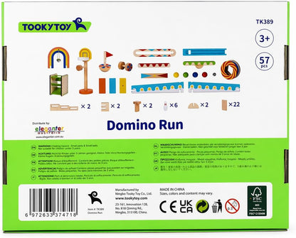 Tooky Toy Domino Run Building 57 Piece Wooden Playset with Kinetic Pinball Set for Kids